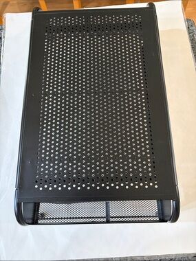Black Laptop Cooling Stand with Ventilated Metal Surface with organizer.